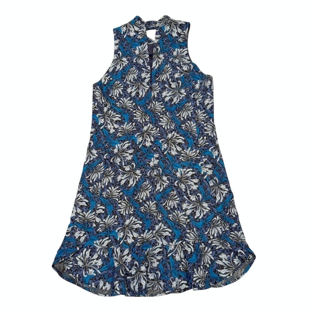 Rebecca Taylor Womens 6 Blue Floral Ruffle Hem Mock Neck Shift Dress Cocktail